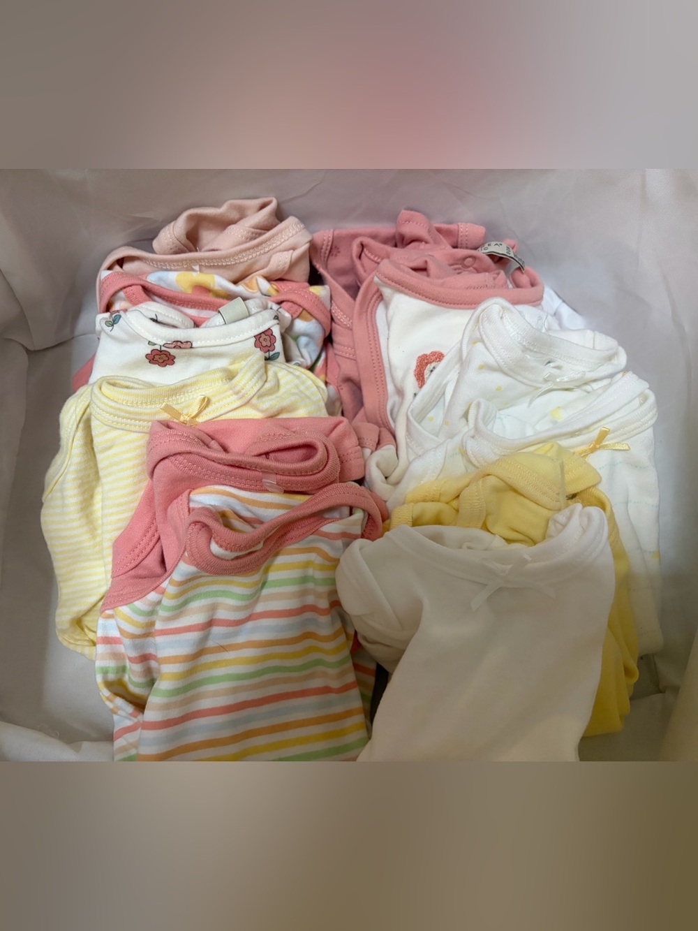 12 Pack 0-3 Baby Girls Body suits variety pack in colors pink, yellow and more!